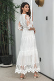 Robe de soirée de fiançailles en dentelle boho longue ligne blanche