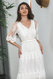 Robe de soirée de fiançailles en dentelle boho longue ligne blanche