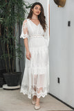 Robe de soirée de fiançailles en dentelle boho longue ligne blanche