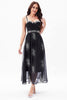 Charger l&#39;image dans la galerie, A-ligne noir bretelles spaghetti robe de soirée corset en mousseline de soie