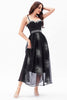 Charger l&#39;image dans la galerie, A-ligne noir bretelles spaghetti robe de soirée corset en mousseline de soie