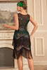 Charger l&#39;image dans la galerie, Paillettes noires vertes paillettes franges des années 20 Gatsby robe