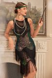 Paillettes noires vertes paillettes franges des années 20 Gatsby robe