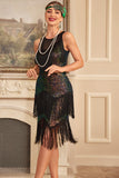 Paillettes noires vertes paillettes franges des années 20 Gatsby robe