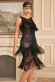 Paillettes noires vertes paillettes franges des années 20 Gatsby robe