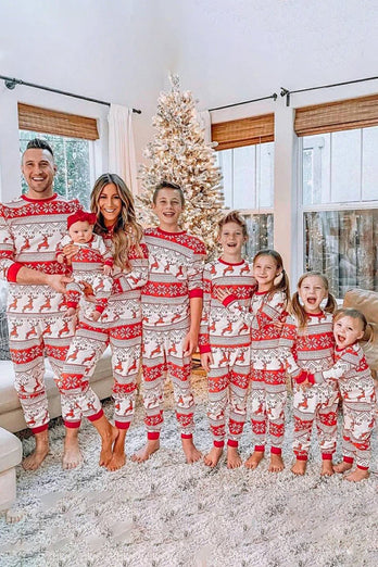 Flocon de neige rouge et cerf motif Noël Fmaily assorti pyjama ensemble