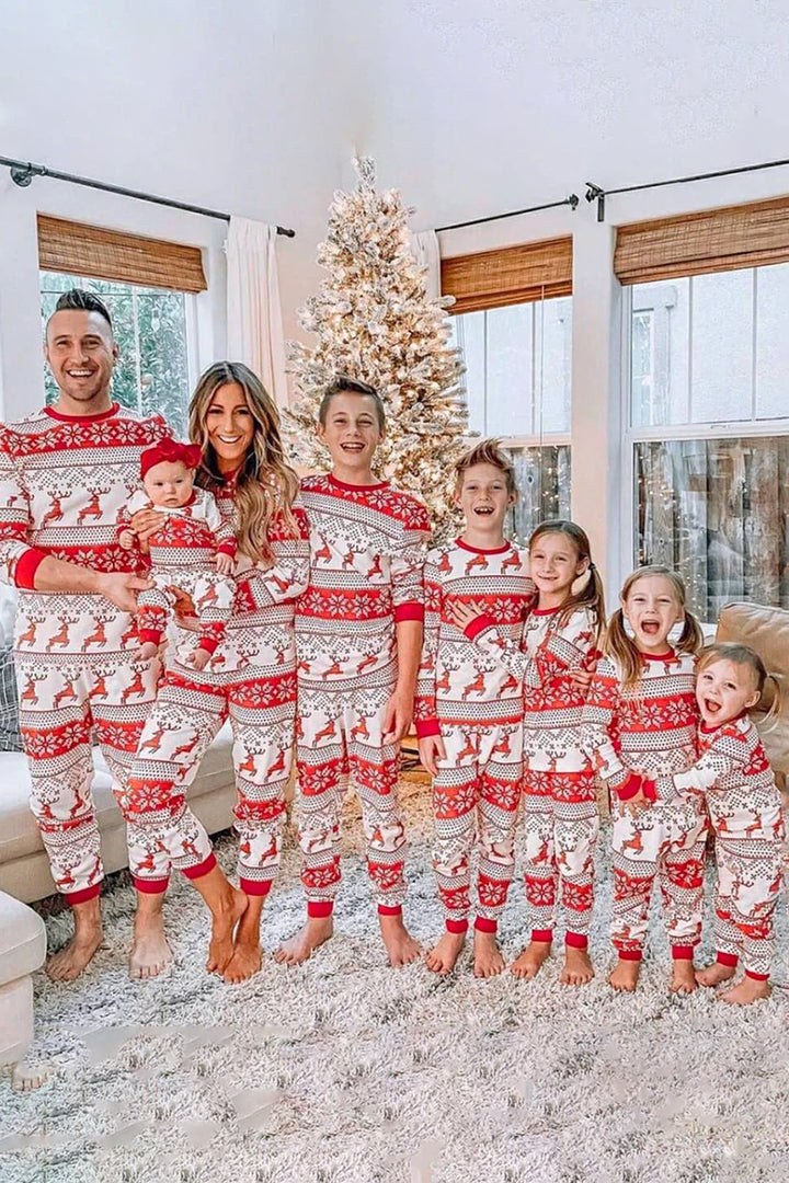 Flocon de neige rouge et cerf motif Noël Fmaily assorti pyjama ensemble