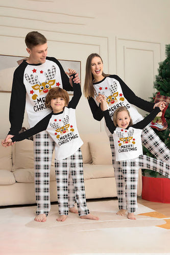 Ensemble de pyjamas de famille de cerf de Noël à carreaux noir et blanc