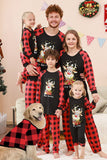 Noir et rouge Plaid cerf imprimé Noël Ensemble de pyjama familial