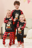 Noir et rouge Plaid cerf imprimé Noël Ensemble de pyjama familial