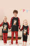 Noir et rouge Plaid cerf imprimé Noël Ensemble de pyjama familial