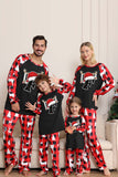 Pyjama de Noël noir rouge à manches longues avec motif cerf