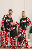 Pyjama de Noël noir rouge à manches longues avec motif cerf