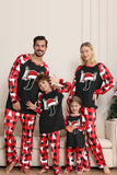 Pyjama de Noël noir rouge à manches longues avec motif cerf