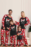 Pyjama de Noël familial à motif cerf rouge noir à manches longues