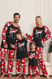 Pyjama de Noël familial à manches longues noir rouge avec motif cerf