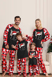 Pyjama de Noël familial à manches longues noir rouge avec motif cerf