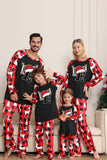 Pyjama de Noël familial à manches longues noir rouge avec motif cerf