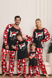 Pyjama de Noël familial imprimé arbre et cerf noir et rouge