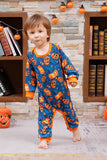 Pyjama d’Halloween familial imprimé citrouille orange manches longues