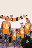 Pyjama d’Halloween familial imprimé citrouille orange manches longues