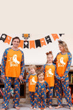 Pyjama d’Halloween familial imprimé citrouille orange manches longues