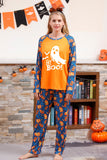 Pyjama d’Halloween familial imprimé citrouille orange manches longues