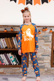 Pyjama d’Halloween familial imprimé citrouille orange manches longues