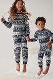 Ensembles de pyjama familial imprimé flocon de neige et arbre de Noël bleu marine