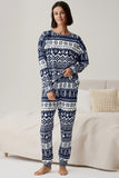 Ensembles de pyjama familial imprimé flocon de neige et arbre de Noël bleu marine