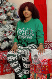 Ensemble de pyjama familial imprimé Joyeux Noël vert foncé