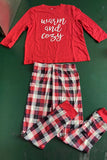 Pyjama doux familial assorti Pantalon à carreaux rouge Ensemble de pyjama de mode de base lâche chaud