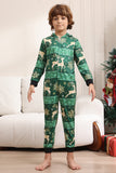 Ensemble de pyjama imprimé cerf et flocon de neige vert foncé pour hommes et femmes couples famille