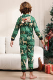 Ensemble de pyjama imprimé cerf et flocon de neige vert foncé pour hommes et femmes couples famille