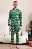 Ensemble de pyjama imprimé cerf et flocon de neige vert foncé pour hommes et femmes couples famille