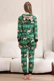 Ensemble de pyjama imprimé cerf et flocon de neige vert foncé pour hommes et femmes couples famille