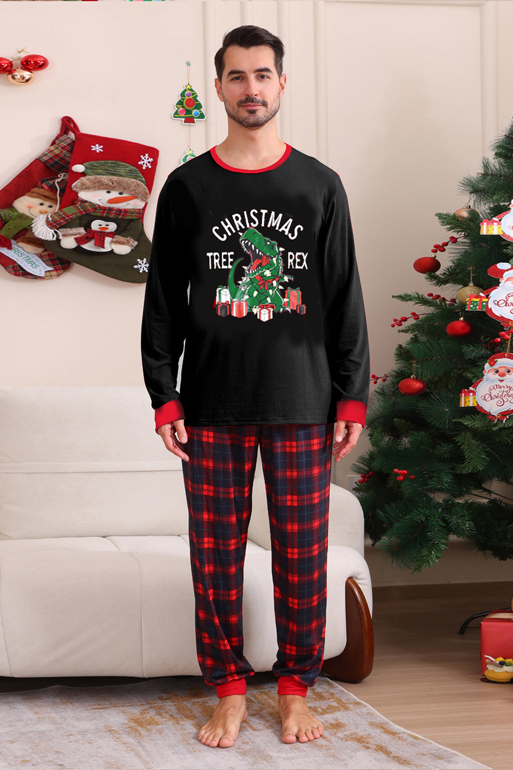 Noir Rouge Famille Assorti Pyjamas Adulte Enfants Bébé Tops et Pantalon à Carreaux Ensemble de Pyjama de Noël