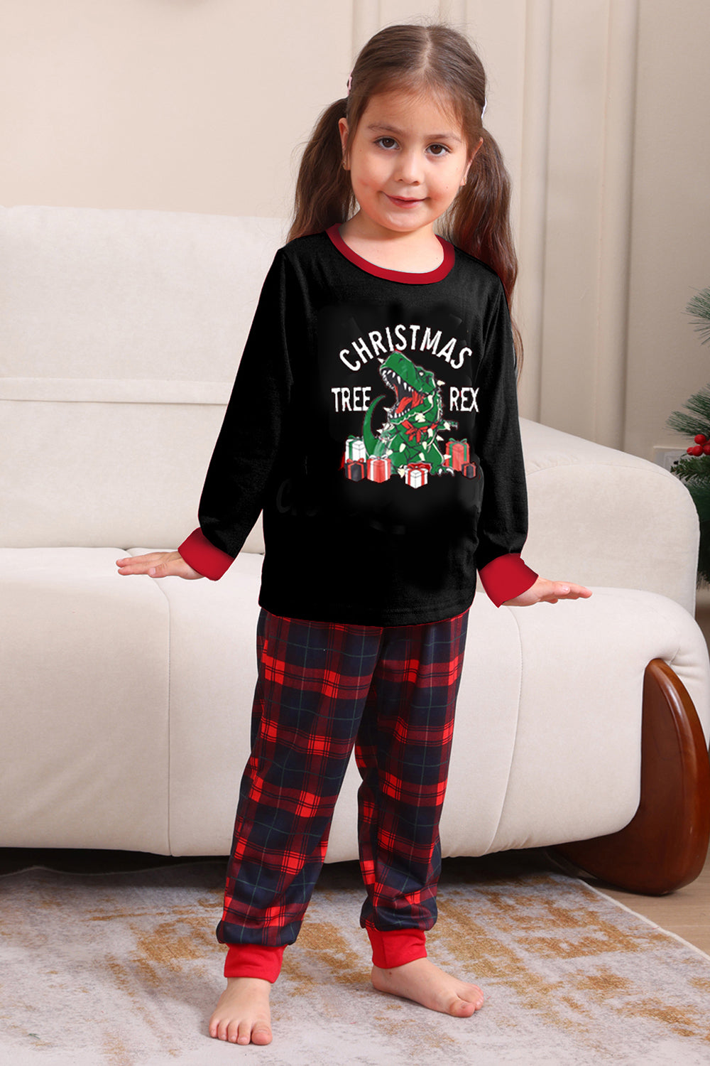 Noir Rouge Famille Assorti Pyjamas Adulte Enfants Bébé Tops et Pantalon à Carreaux Ensemble de Pyjama de Noël