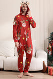 Combinaison assortie pour les femmes Hommes Famille Capuche Rouge Pyjama Une Pièce Ensemble de Pyjama de Noël