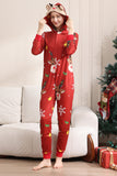 Combinaison assortie pour les femmes Hommes Famille Capuche Rouge Pyjama Une Pièce Ensemble de Pyjama de Noël