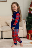 Ensemble de pyjama de Noël rouge marine à carreaux à manches longues