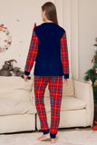 Ensemble de pyjama de Noël rouge marine à carreaux à manches longues