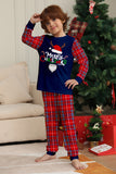 Ensemble de pyjama de Noël rouge marine à carreaux à manches longues