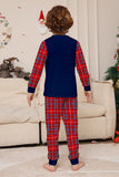 Ensemble de pyjama de Noël rouge marine à carreaux à manches longues