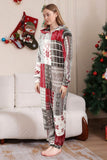 Pyjama familial assorti imprimé flocon de neige gris rouge