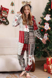 Pyjama familial assorti imprimé flocon de neige gris rouge