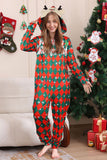 Vert Rouge Une Pièce Flocon de Neige Imprimé Plaid Pyjama Familial Assorti