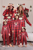 Pyjama familial une pièce rouge à carreaux imprimé cerf assorti