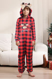 Pyjama familial une pièce rouge à carreaux imprimé cerf assorti