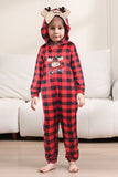 Pyjama familial une pièce rouge à carreaux imprimé cerf assorti